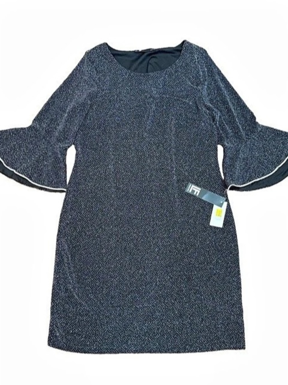 Plus size Leslie Fay Black silver Embellished rhinestone bell sleeves Dress